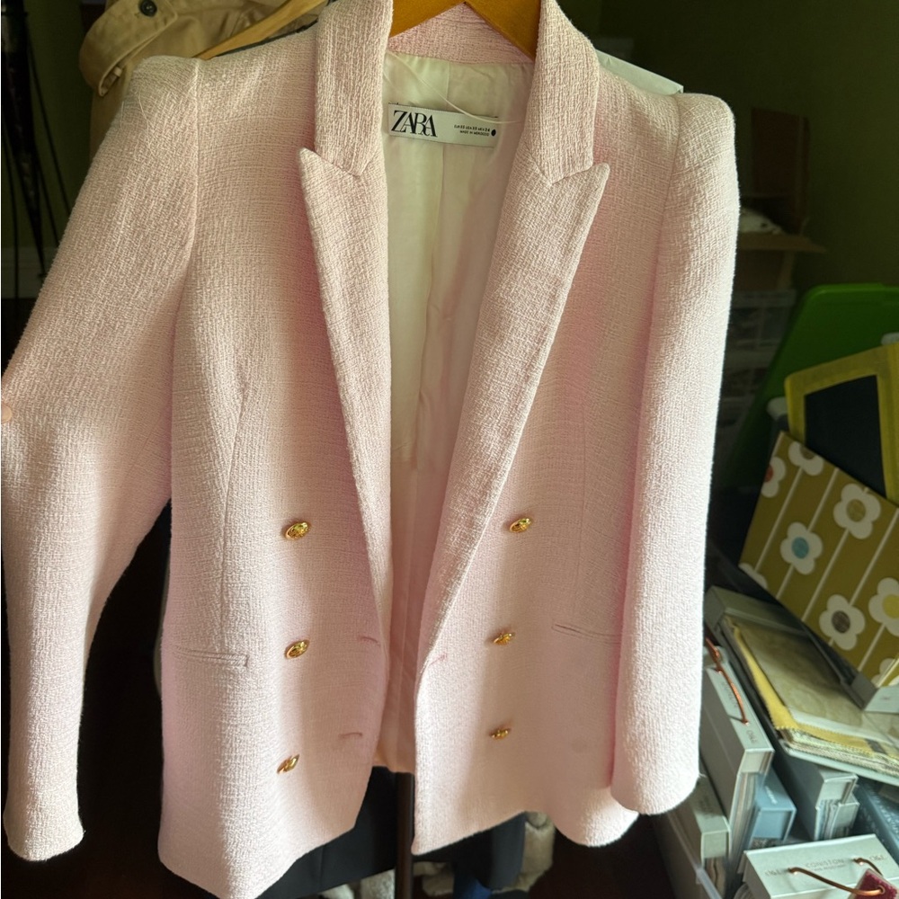 Zara Light Pink Double-Breasted Blazer